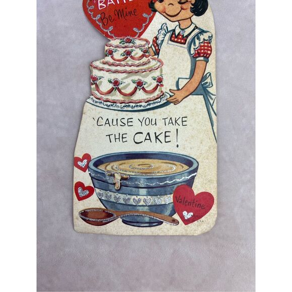 Vintage Valentine’s Day Card Anthropomorphic Cake Baker Bakery Ephemera - Picture 2 of 7